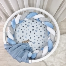 Husa saltea rotunda patut bebe copii cu elastic, Stelute albastre (6)